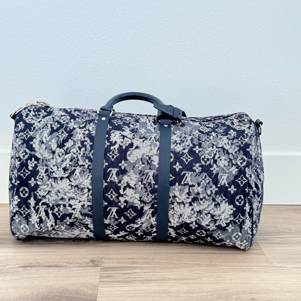 Louis Vuitton Grey Canvas Tapestry Keepall Bandouliere 50 travel Duffel